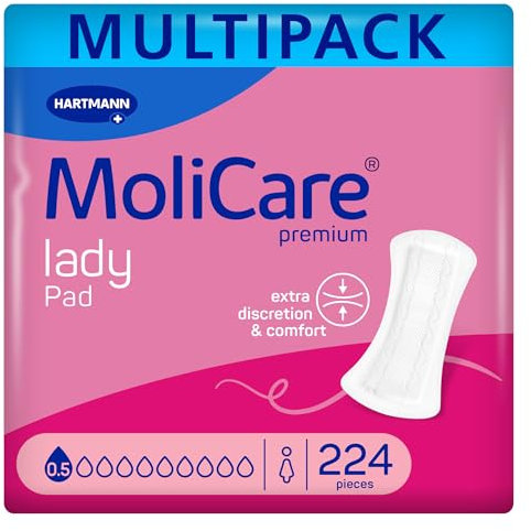MoliCare Lady Pad 0,5 gocce ultra discreti per donne senza profumo, inserti sottili e flessibili per incontinenza leggera, neutralizzanti odori, 224 pezzi
