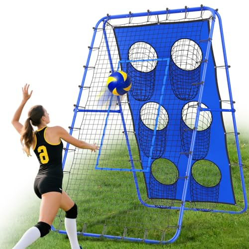 Volleyball-Rebounder, 2,1 x 1,2 m – Multi Winkel, verstellbar, Trainingsgerät, Rückprallnetz mit stabilen Metallpfählen, Rebounder für Fußball,Volleyball,Basketball