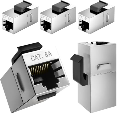 Effdrdfs 5PCS Connecteurs RJ45 10 Gbps, Module Coupleur Keystone Cat6a pour Rallonge de Câble Ethernet, Connecteur Ethernet Femelle vers Femelle, Réduction des Interférences EMI/RFI, Argent