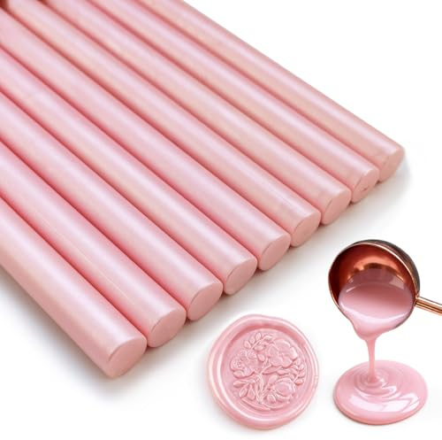 Tomgenrine Limpisel sigillvaxpennor – lämpliga för sigillstämplar, brev, gratulationskort, vinförpackningar, handarbete samt bröllop och festinbjudningar, 10-pack (pärlerosa)