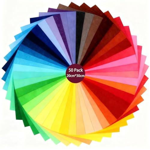 50Pcs Assorted Colors Felt Fabric Sheets 20x30cm - Soft Fuzzy Nonwoven Textile for DIY Craftwork, Sewing, Quilting & Teen Craft Projects (20*30cm)