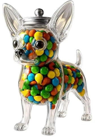 Joygoodta Chihuahua godisburk klart glas lufttät hundkaka burk med lock djurformad matförvaring köksbehållare för kakor, godis, kaffekapslar, husdjursgodis