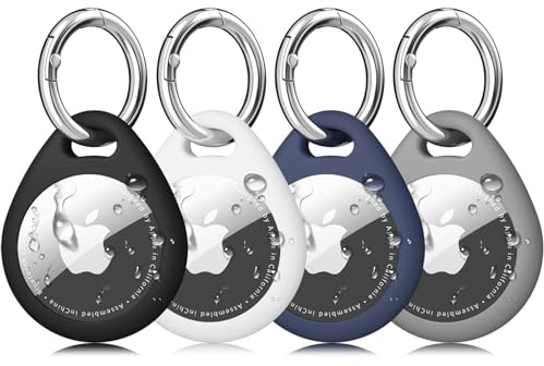 【4 stycken】Mugust vattentätt fodral för Apple AirTag hänge med nyckelring, AirTag hänge med repskydd, Apple tracker tillbehör för nycklar, husdjur, bagage, ryggsäckar (Apack)