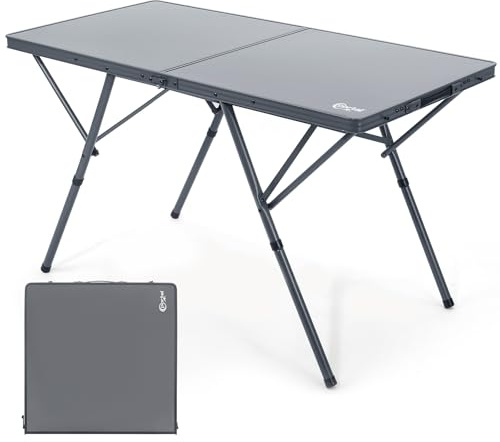 Portal Campingbord, vikbart bord, 120 x 60 cm, extra stor bordsskiva aluminium, höjdjusterbar, fällbord för 4–6 personer, camping, hopfällbart hopfällbart bord, perfekt för picknick, trädgård, balkong