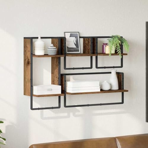 QUAHEAS Vägghyllsats, 4 stycken, gammalt träutseende, 65 x 25 x 30 cm, trämaterial, svävande, modern, för vardagsrum, sovrum, kök, mångsidig väggmontering