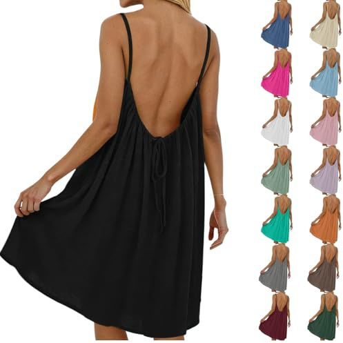 Vestido de verano para mujer, vestido de casa, vestido de playa, vestido de cami sin espalda para mujer, tirantes delgados, vestido sin espalda, vestido largo, holgado, corte genérico