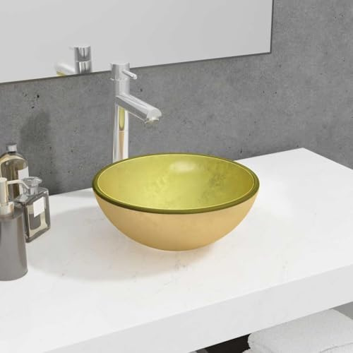 Generico Lavandino in Vetro Temperato 30x12 cm Oro,Lavandini Bagno