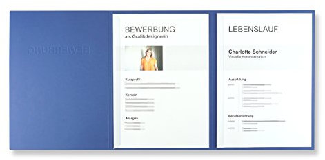 50 Stück 3-teilige Bewerbungsmappen Blau mit 2 Klemmschienen in feinster Lederstruktur - hochwertige Prägung ''BEWERBUNG'' - direkt vom Hersteller STRATAG