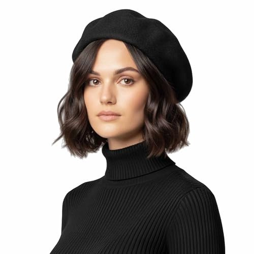 Basic Sense Wool Beret Hat for Women - Classic French Style (UK, Alpha, One Size, Black)