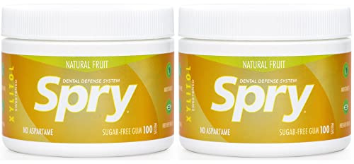 Spry Fresh Natural Xylitol Chewing Gum Dental Defense System - Aspartame-Free, Sugar-Free, Non-GMO, Gluten-Free (Fresh Fruit, 100 Count - Pack of 2)
