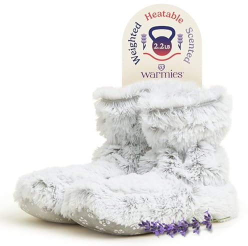 warmies Microwaveable House Slipper Boots for Women - Womens Shoe Sizes 6-10 - Comfy, Soft & Fuzzy Indoor Bootie Slipper with Backs & Memory Foam Soles - Cozy Warm Slip On Boots for Winter - Gray