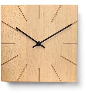 Natuhr Wanduhr Tischuhr Buche Holz - Beam - geräuscharm Massivholz Design 17 x 17 cm (Buche geölt Schwarze Zeiger, Funkuhrwerk)