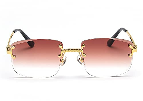 kachawoo Lunettes de soleil sans monture, carrées, couleur progressive, style rétro vintage