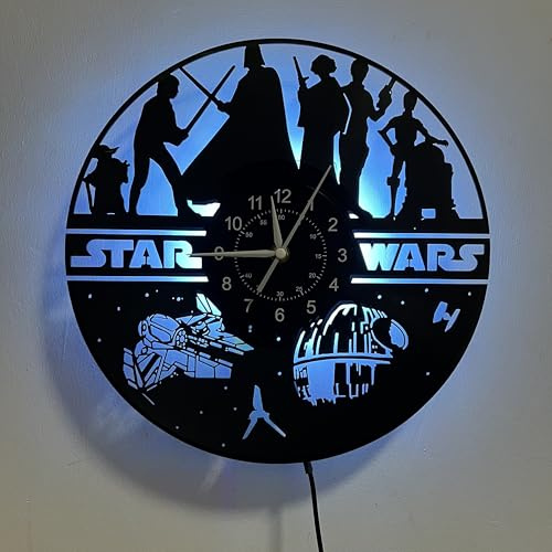 Star Wars - Orologio da parete in vinile da 30,5 cm, con 7 colori che cambiano orologio da parete per bambini, decorazione domestica fatta a mano
