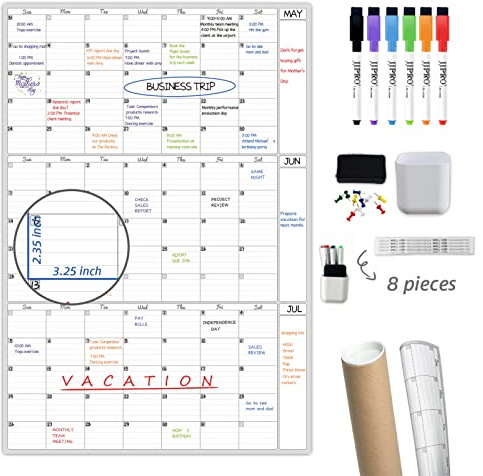 Dry Erase Wall Calendar 3 Month Calendar - Blank Undated Reusable Quarterly Calendar - Whiteboard Premium Laminated Poster - Laminated Office Jumbo 38x26 Inches Wall Calendar (Vertical)