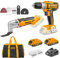 INGCO 20V Kit Inalámbrico 45NM Taladro Atornillador y Multiherramienta con 2x 2.0Ah Bateria CDLI2002+CMLI2001