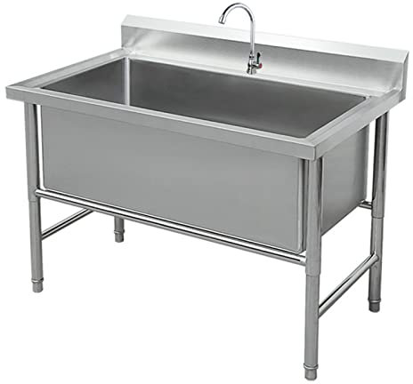 LBONG Lavello del Ristorante commerciale Lavandino Da Cucina Acciaio Inox Lavandino da Esterno di Utilità Lavamani industriale per la casa,Lavanderia,Giardino(80X60X80cm/31.4X23.6X31.4in)