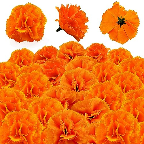 TRvancat Marigold Flowers Heads Bulk 100Pcs, Silk Artificial Flowers for DIY for Diwali,Indian Festival, DIY Marigold Garland Wedding Decor 5cm (100 Pcs)