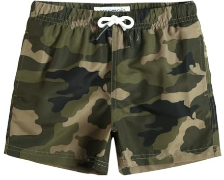 maamgic Costume Bambino a Rapida Asciugatura con Fodera in Rete, Costume da Bagno con Tasche e Coulisse Regolabile, da 2-16 Anni, Spiaggia e Piscina, Verde Militare Mimetico, 8 Anni