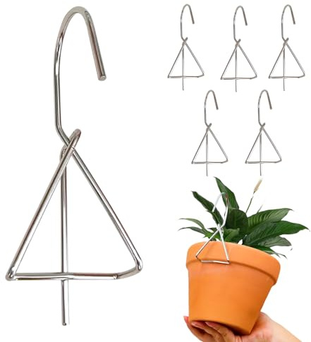 QiQnHngD 6 Pack Flower Pot Holder, Terracotta Pot Clips for Clay Pot, Plant Hanger Hook, Stainless Steel Pot Hangers, Wall Mounted Plant Holder for Indoor and Outdoor Plants(Back Hook)