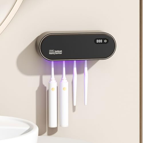 mumisuto Porta Cepillo de Dientes con Esterilizador UV, Dispensador Pasta de Dientescon Función de Secado y Temporizador, Soporte Cepillo de Dientes con 4 Ranuras, USB Recargable 1800mAh (Negro)