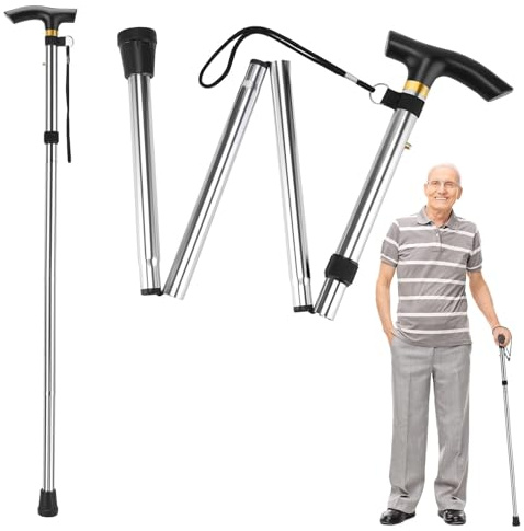Vikbara stavar för seniorer, gångkäpp vikbar, höjd justerbar promenadkäpp, för äldre, bergsstav, promenadkäpp, vandringsstav, halkfri, lätt, unisex