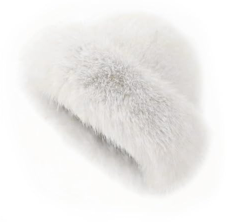 Flanliy Pelzmütze Damen mit Kunstfuchs, Flauschiger Weicher Fellmütze Damen, Warme Russische Mütze mit Kunstpelzbesatz, Kunstfell Faux Fuchs Pelz Mütze für Skifahren, Reisen, Camping & Outdoor (Weiß)