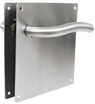 Amig - Juego de Manillas con Placa para puerta - Mod. 19C - Acero inoxidable 18/8-180 x 180 mm - Cuadradillo de 8 mm - Plateado mate