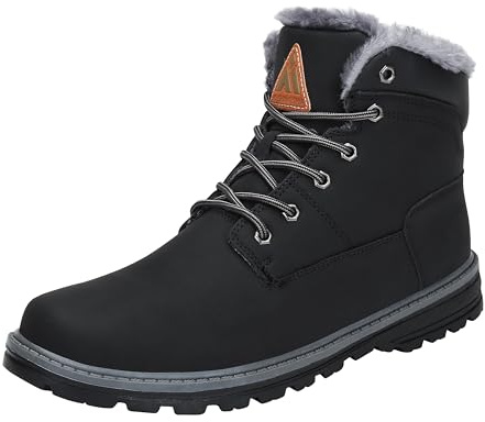Mishansha Herren Wasserdicht Schneestiefel Männer Winterschuhe rutschfeste Gummi Stiefel PU Leder Boots Winter Warme Gefüttert Hohe Knöchel Schuhe Klassische Erwachsene Kurzschaft, Schwarz 45