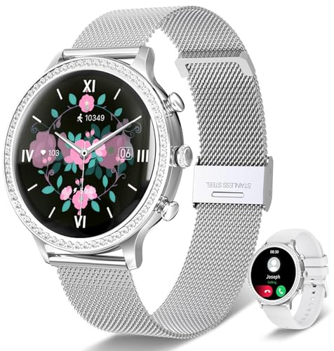 Lefitus Montre Connectée Femme Ronde Appel Bluetooth Intelligente Smartwatch Sport/SpO2/Fréquence Cardiaque/Sommeil/Tension Artérielle Podometre Calories d'activité Podomètre Argenté