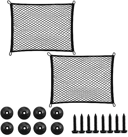 ERBO Lot de 2 filets de sécurité pour vélo avec 4 crochets - 35 x 25 cm - Filet de sécurité pour barres de toit, vélo, moto, panier de vélo, porte-bagages, camping-car, maison