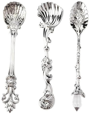 Kaffeskedar Vintage Stil Set 3 st, Verklig Stil Dessert Snacks Scoops Metall Snidad Teaspoon Servis för Kök Matsal Bar Party