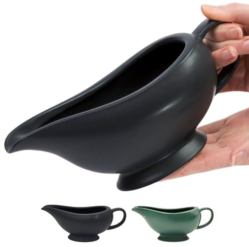 Salsera elegante de cerámica para verter salsas y salsas, mango aislado, salsera de cerámica, calentador de salsera (negro)