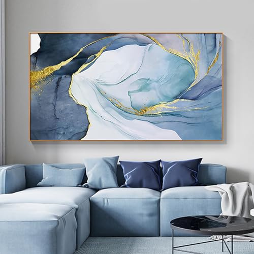 HEHGVCF Murales grandes XXL dormitorio abstracto lienzo cuadros gris azul dorado moderno salón lienzo imágenes 1 pieza murales sala de estar sin marco (C, 40 x 80 cm)
