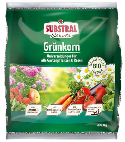 Substral Naturen Grünkorn, 3kg, Bio Universal Gartendünger für alle Blüh-, Obst- & Gemüsepflanzen sowie Rasenflächen