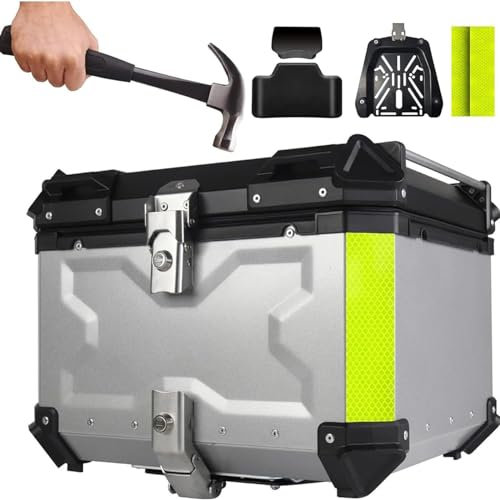 Yglophic Bauletto Per Moto In Lega Di Alluminio Impermeabile Con Serratura Di Sicurezza Per Casco 45L 55L 65L 80L 100L Silver, 55L