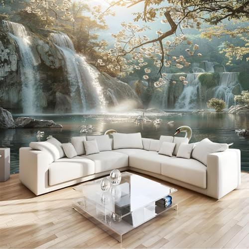 Fotomurale lago con cascata naturale Carta da parati Fotomurali TNT Murale alla Moda Decorazione da Muro Poster Gigante Design Carta per pareti 200x140 cm