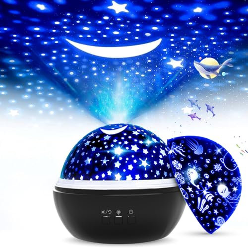 Proiettore Stelle Soffitto, proiettore galassia 8 Colori, Proiettore Cielo Stellato Bambini, 360° Rotazione Led Proiettore, Lampada Proiettore Per Neonati, Regali Natale, Compleanno Regalo (Nero)
