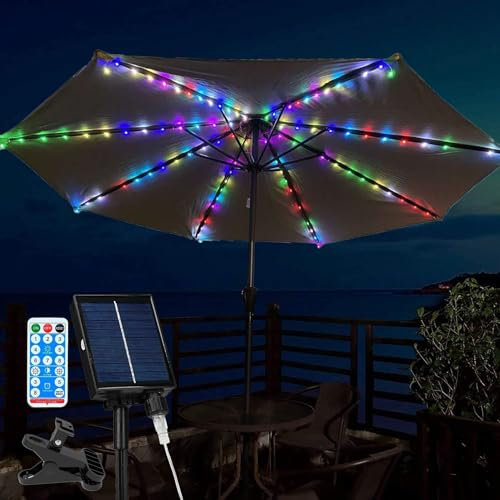 DINOWIN Solaire Lampes pour Parasol Étanche 104 LEDs Lampe Parasol 8 Modes Lumineux de Parasol avec télécommande pour Jardin, Tentes, Camping (Multicolore)