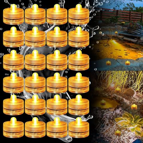 BORDEAG 24 mini luci subacquee, candele a LED, impermeabili, luci a LED per stagno, mini luci a LED impermeabili per stagno, feste, matrimoni