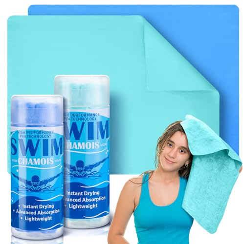 SmoothNovelty 2 Pack Swim Chamois Towel Water Absorbent Quick Dry Towel Shammy Chamois Cloth for Swimming Car Drying Diving Water Sports Beach Shower Pool Swimmer Gift, 13 x 17 Inches(Blue, Aqua)