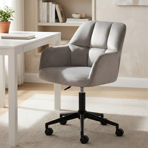 Ya-Home Sedia da Ufficio Sedia da Scrivania Girevole in Velluto Poltrona Imbottita con Rotelle Regolabile in Altezza, Poltrona Ufficio per Computer/Studio, Grigio