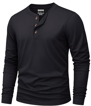 KEFITEVD T Shirt Manche Longue Homme Henley Chemise Homme en Coton à 3 Boutons Décontractés Tee Shirt Col V Basiques