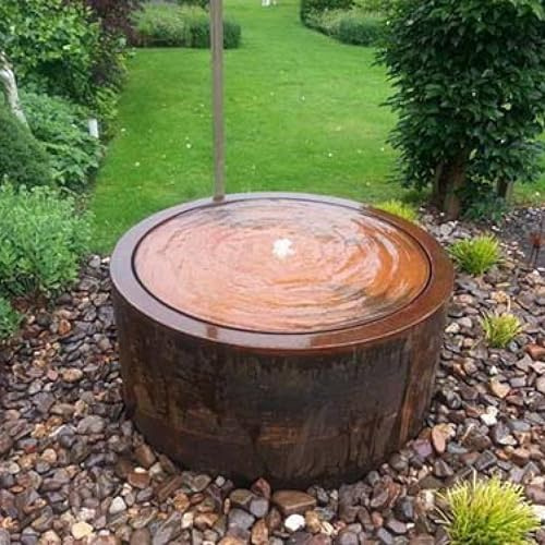 Ecos. Fuente de Agua Jardín Moderna Acero Corten Ø100 cm | Fuente Decorativa Exterior Minimalista con Bomba y Regulador Caudal | Fuente Plug & Play para Interior o Exterior con Sonido Relajante