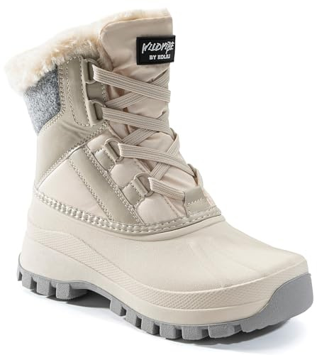 KOLILI Womens Winter Snow Boots Waterproof Warm Duck Walking Boot Beige 8