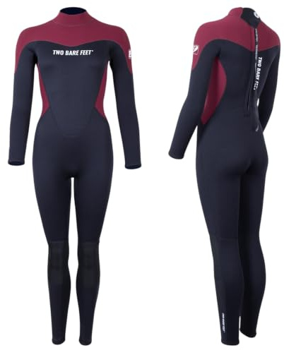 Two Bare Feet Women’s 3/2mm SupaFlex Full Length Summer Wetsuit – Superstretch Neoprene Back Zip for Surfing, Paddleboarding & Open Water Swimming (Black/Burgundy, XXL)