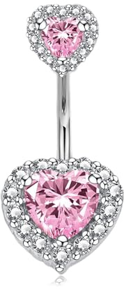LAURITAMI 14G Piercing Ombelico Titanio,1 Pezzi Piercing Titanio Ombelico Cuore CZ Barre dell'ombelico Gioielli del Corpo per Donne Uomini 8mm Lunghezza