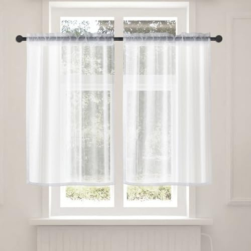 ALAHUGYEF 1 Paar/2 STK Scheibengardinen Modern, Bistrogardine Weiß, Halbtransparent Bistrogardine Voile Gardine Fensterschal Vorhänge, Fenstergardinen für Küche Wohnzimmer Privatsphäre Fenstervorhang