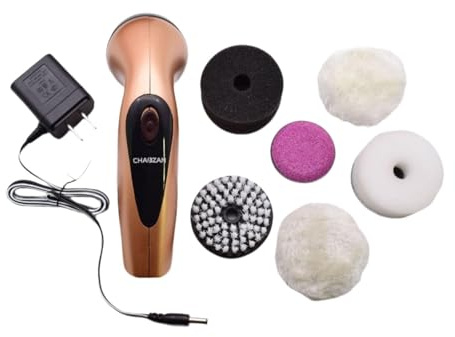 UxicRuya Spazzola Elettrica per Scarpe Lucidascarpe Automatico Kit di Pulizia Spazzola Lucidante Pulitore Portatile con 6 Testine Adatto per Uso Domestico E V, Oro