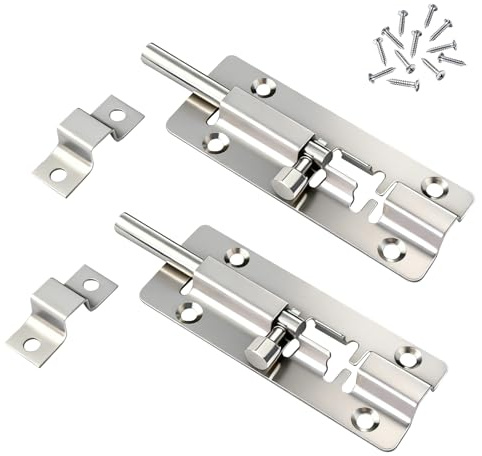 2 Pcs Door Lock, 304 Stainless Steel Door Latch with Screws | Gate Bolt for bedrooms, bathrooms, Kitchens, Sheds, etc, Easy installation